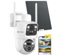 COCOCAM 2K Telecamera Wi-Fi Esterno Senza Fili Solare PTZ con Doppio Obiettivo Doppio PIR, Batteria 10000mAh, 355°P 90°T, Intelligenza Artificiale, Pannello Solare 6W, IP66