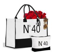 CoCoCherry Regalo per il 40° compleanno da donna, divertente borsa tote in tela con borsa per il trucco, borsa combinata idee per il 40° compleanno, elegante borsa ° 40 EST.1985, Compleanno 1985, one