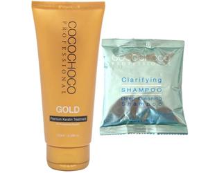 Cocochoco Professional Premium Gold Keratin Treatment (100 ml) e Clarifying shampoo (50 ml) - Trattamento per capelli alla cheratina e shampoo chiarificante