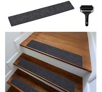 cocofy Set di 15 tappetini per scale moderni, 60 x 12 cm, in feltro autoadesivi per gradini, interni, 15 pezzi, per gradini e scale, colore grigio scuro antracite