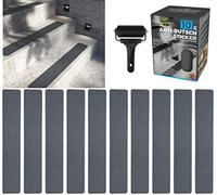 cocofy Strisce Antiscivolo per Scale Interne ed Esterne | 10 Strisce di Nastro Antiscivolo Grigie (61x10 cm) | Antiscivolo Scale con Speciale Superficie per Esterni| Strisce Antiscivolo con Rullo