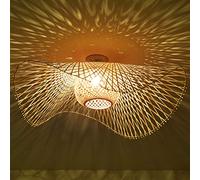 COCOL Lampada Da Soffitto in Bambù Naturale Rattan Plafoniera Per Illuminazione Country E27 Plafoniera Retrò Lampada Corridoio Tessuta Mano Camera Letto Ristorante Decorazione Lampada Risparmio,75cm