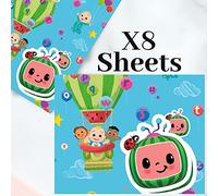 CoComelon - Carta da regalo, 8 fogli, 8 etichette, 70 x 50 cm, prodotto ufficiale responsabile