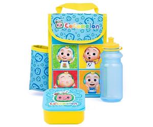 CoComelon Set da pranzo per bambini | Borsa isolante, bottiglia d'acqua e contenitore per snack | Avventura per ragazzi e ragazze con JJ in blu e giallo | La borsa isolante mantiene il cibo fresco