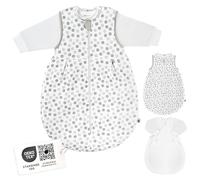 Coconette - Sacco nanna Neonato (2 Pezzi), Turbulette, 4 Stagioni, per estate e inverno, 100% cotone, Tog 3,5 - Taglia 3-6 mesi (62-68) - Bianco Grigio