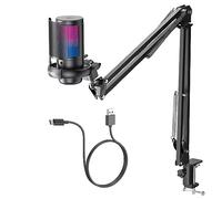 COCONISE Micrófono Gaming RGB con Arm, Microfono pastilla cardioide para PC Mac PS4 PS5, Mute Touch, Equipado con conector para auriculares, Perilla para ajustar el volumen,Filtro Anti-Pop