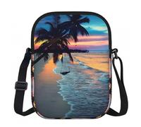 Coconut Beach Sunset amaca stampata cerniera borsa a tracolla - piccola borsa a tracolla con tracolla regolabile - borsa da viaggio portatile da lavoro per donne e uomini