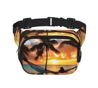 Coconut Beach Sunset Hammock Print Square Waist Purse Double Layer Fanny BagTrendy Travel Waist Bag per uomini e donne, nero, Taglia unica