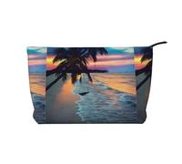 Coconut Beach Tramonto Amaca Chiusura Cerniera Corduroy Makeup Bag Organizzatore Multifunzionale 22x7x17cm per Viaggi Campeggio Vacanza Fitness, Nero , Taglia unica