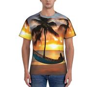 Coconut Beach Tramonto Amaca Stampa Uomo Manica Corta T-shirt Traspirante Allenamento quotidiano Sport Attività quotidiane, Nero , L
