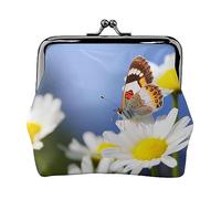 Coconut Beach Tramonto Amaca Stampato Moneta Borsa Per Le Donne Portafoglio Borsa In Pelle Pu Cambiamento Pouch Kiss-Lock Vintage Pouch, farfalla su margherita, Taglia unica, Vintage