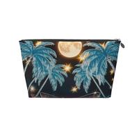 Coconut Trees In The Moonlight Borsa per il trucco da donna Stampa Borsa per il trucco da viaggio di grande capacità, Borsa per la rasatura da toeletta impermeabile in pelle
