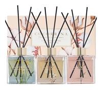 COCORRÍNA Set di 3 diffusori a bastoncini, 3 confezioni da 3 diffusori con 24 bastoncini in cashmere, vaniglia, legno di sandalo, rosa, lino pulito, diffusore a bastoncini per casa, bagno, ufficio