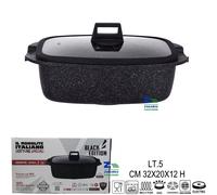 COCOTTE TEGLIA ROSTIERA ANTIADERENTE CM 32X20 BLACK FONDO INXO PER INDUZIONE