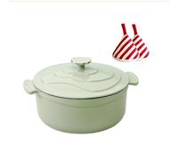 Cocotte Tradizionale In Ghisa Smaltata Con Coperchio E Doppi Manici, Pentole Multifunzionali Antiaderenti Per Stufati Con Morsetto Triangolare Termoisolante, Per Brasare, Stufare(Green,24cm/9.45in)