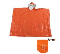 COCOYUEMA Poncho di Emergenza Riutilizzabile per Esterni, Arancione, Impermeabile, Isolante, con Fischietto e Borsa per Il Trasporto.