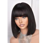 CoCrowns Bob parrucca capelli umani 210% densità Bob parrucca con frangia 100% capelli umani parrucche per donne nere pre-sbiancate Glueless dritto Bob parrucche (nero)