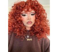 CoCrowns Curly Wig with Bangs for Black Women Long Curly Shag Synthetic Hair Wigs Daily Use Cosplay 17'' (zenzero)