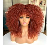 CoCrowns Parrucca afro riccia da 40,6 cm, con frangia, capelli lunghi e ricci, per donne nere, senza colla, piena e soffice, come una bomba, parrucca di capelli lunghi ricci (zenzero)