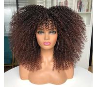 CoCrowns Parrucca riccia Afro Kinky da 16 pollici con frangia parrucche ricci lunghe per donne nere (T1B/33)