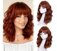 CoCrowns Parrucche corte bob per donne parrucche da 18 pollici con frangia per donne nere a spalla bob acconciatura per Halloween, cosplay e uso quotidiano (zenzero)