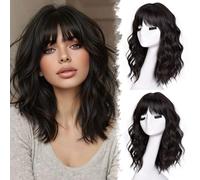 CoCrowns Parrucche corte bob per donne parrucche da 18 pollici con frangia per donne nere a spalla bob acconciatura per Halloween, cosplay e uso quotidiano (marrone cioccolato)