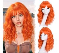 CoCrowns Parrucche corte bob per donne parrucche da 18 pollici con frangia per donne nere a spalla bob acconciatura per Halloween, cosplay e uso quotidiano (arancione)