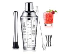 Coctelera de Vidrio Coctelera Boston Coctelera Martini Kit de Bartender Principiante con Jigger 22oz Coctelera para Bebidas Mixtas con Medidas Coctelera para Hielo Vaso Mezclador Herramientas de Bar…