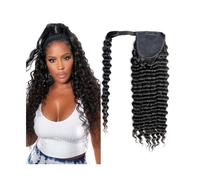 Coda Capelli Clip di estensione della coda di cavallo a onda profonda in ricci ondulati lunghi avvolgenti attorno a coda di cavallo lunga estensioni dei capelli umani Remy di colore naturale for donna