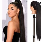 Coda Capelli Clip di estensione for capelli ondulati lunghi a coda di cavallo sintetica da donna in coda di cavallo che avvolge la fibra resistente al calore bionda nera Estensioni coda di cavallo(Col