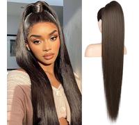 Coda Capelli Clip for parrucchino sintetico naturale in Ponyta 30 pollici Ombre Biondo Lungo dritto Estensioni coda di cavallo Coulisse Pezzo di capelli coda di cavallo Estensioni coda di cavallo(Brui