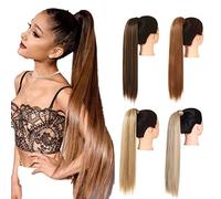 Coda Capelli Coda bionda avvolgente Coda di cavallo lunga e liscia sopra la testa Clip di estensione for capelli sintetici dritti a coda di cavallo in parrucca finta Estensioni coda di cavallo(Black b