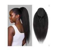 Coda Capelli Coda di cavallo con coulisse for donne nere Estensioni coda di cavallo capelli umani lisci crespi # 1B Clip dritta Yaki for capelli remy brasiliani nelle estensioni coda di cavallo Estens