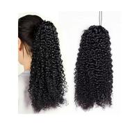 Coda Capelli Coda di cavallo riccia con coulisse for donne nere Capelli umani ricci crespi Extension coda di cavallo Colore naturale Capelli Remy 4 pettini clip in coda di cavallo Pezzi di capelli Est
