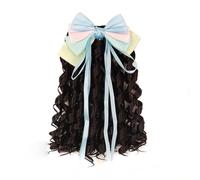 Coda Capelli Estensione della coda di cavallo for bambini con clip a fiocco in parrucca sintetica nera riccia da principessa Posticci for bambini Accessorio for indossare la testa for cosplay for fest