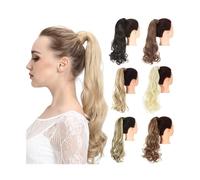 Coda Capelli Estensione naturale dei capelli ondulati a coda di cavallo for le donne Coda di cavallo sintetica lunga resistente al calore avvolgente con clip Estensioni coda di cavallo(Light Golden Br