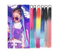 Coda Capelli Estensioni coda di cavallo con trecce colorate da 24 pollici con elastico for capelli, 12 fili Coda di cavallo sintetica intrecciata arcobaleno for donne e ragazze Estensioni coda di cava