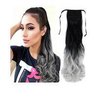 Coda Capelli Intorno alla coda di cavallo Parrucchino nero for donna Parrucca in fibra Onda lunga Coda di cavallo Pasta for estensione Involucro sintetico ondulato resistente al calore Estensioni coda
