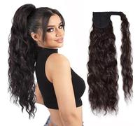 Coda Capelli Lunghi ricci ondulati avvolgenti intorno alla coda di cavallo Onda di mais Clip di estensione coda di cavallo Parrucchino sintetico resistente al calore for le donne Estensioni coda di ca