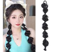 Coda Capelli Parrucca Elastica Donna Capelli Lato Naturale Lanterna Treccia New Concubine Sintetica Bubble Twist Coda di Cavallo Alta Estensioni coda di cavallo(2 pcs,#1_18INCHES)