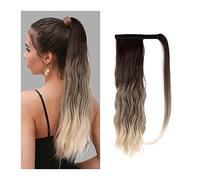 coda cavallo 16 Inches Long Wave Ponytail Extension Magic Paste Hair Wig Blonde Heat Resistant Synthetic Wrap Around Clip in Hairpieces(NMW006-1)
