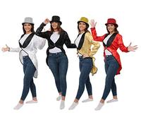 Coda da donna con paillettes dorate + cappello a cilindro con paillettes dorate, accessorio per travestimenti, spettacoli musicali, cabaret, cappottino unisex (taglia 40-42)