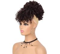 Coda di cavallo afro con coulisse e frangia, acconciatura ad ananas per donne nere, coda di cavallo corta e riccia aggiunge volume ai capelli (Chocolate Brown)