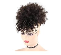 Coda di cavallo afro con coulisse e frangia, acconciatura ad ananas per donne nere, coda di cavallo corta e riccia aggiunge volume ai capelli (nero naturale)