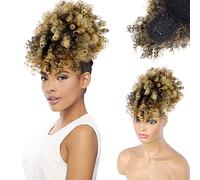 Coda di cavallo con pony, afro, puff, coda di cavallo, da donna, corta, riccia, con frangia, clip in wrap updo capelli da donna (T27)