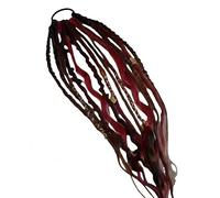 Coda di cavallo elastica con dreadlock, extension per capelli stile boho con perline, facile da applicare in un minuto grazie all'elastico, leggera, disponibile in diversi colori (rosso e nero)