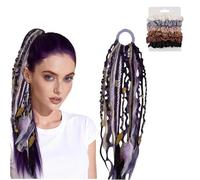 Coda Di Cavallo Elastica Del Terrore, Estensione Della Coda Di Cavallo Intrecciata Boho Con Perline E Dettagli Di Fascino, Soffice E Naturale For L'uso Quotidiano(Purple)