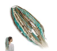 Coda di cavallo elastica per dreadlock, extension per capelli boho con perline, conchiglie e ciondoli, facile da applicare in un minuto, leggera e naturale per festival (01#)