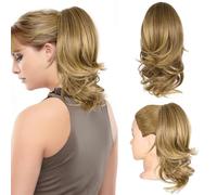 Coda di Cavallo Extension 14" Clip a Passatore, Capelli Sintetici Ondulati, Morbidi e Naturali per Donne (Biondo Scuro con Riflessi Biondo Beige)