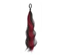 Coda di Cavallo Extension 50cm Sintetico Autoavvolgente Chignon Capelli Ondulati Fai da Te Coda di Cavallo Testa Soffice Naturale Artefatto Fiore Bocciolo Capelli ponytail extension(Black Mixed Red)